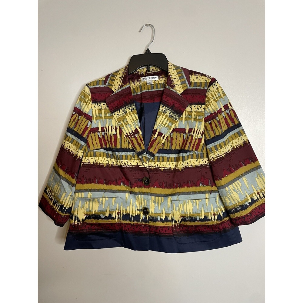 Pendleton Women's Size 10 Blazer Ikat Tribal Multi colored A-line Cotton Blend